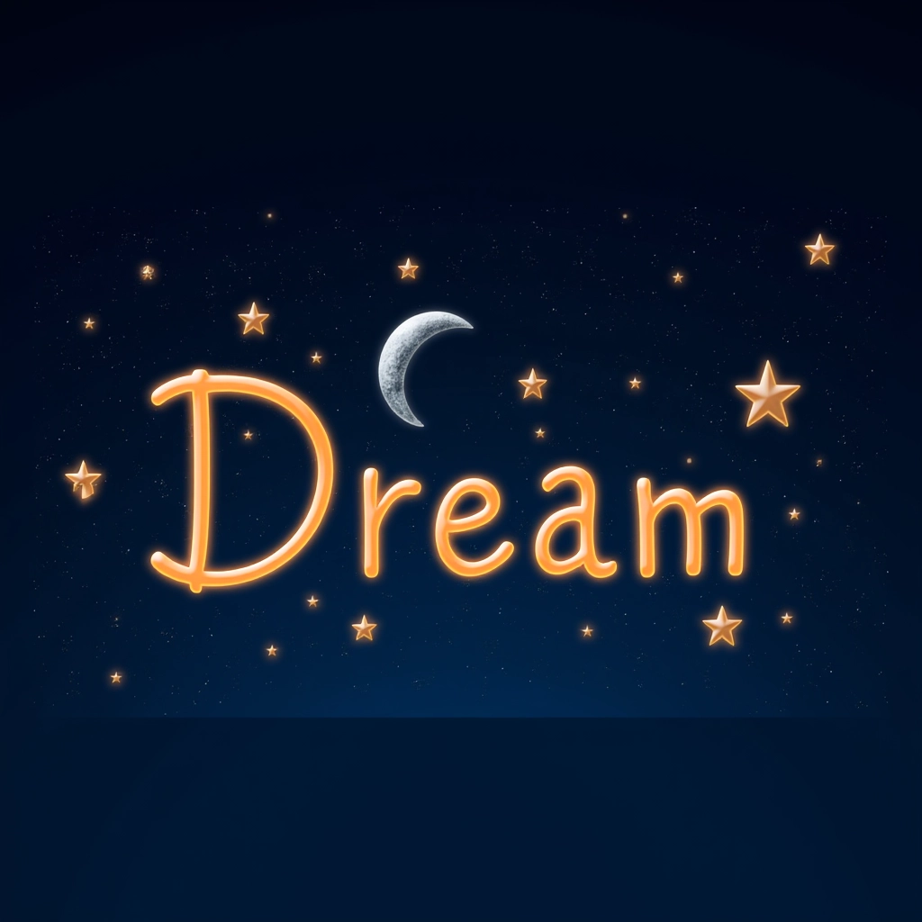 Juaner_font,
"Dream" + stars and moon embellishing the text + a dark, starry night sky background